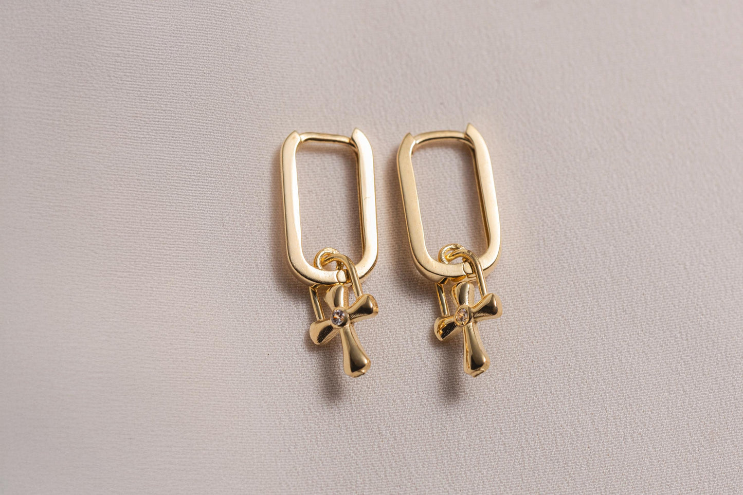 Minimal Gold Cross Huggie Earrings, Small CZ Cross Hoop Earrings, Faith Inspired Gold Earrings, Bridesmaid Jewelry Gift