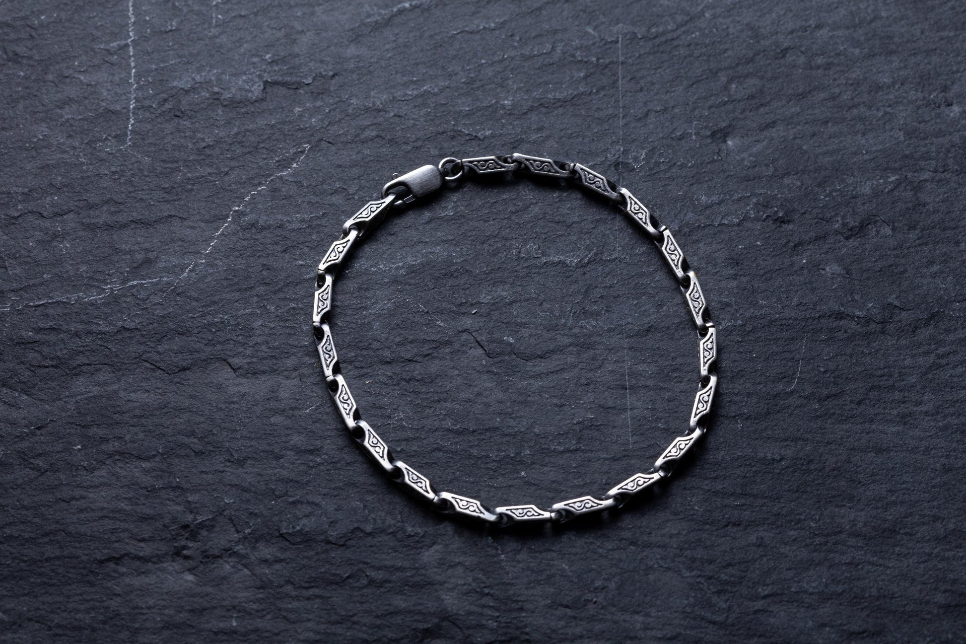Sterling Silver Patterned Handmade Chain Bracelet, Vintage Bracelet, Silver Plated Handmade Bracelet, Men Bracelet, Valentines Gift for Him