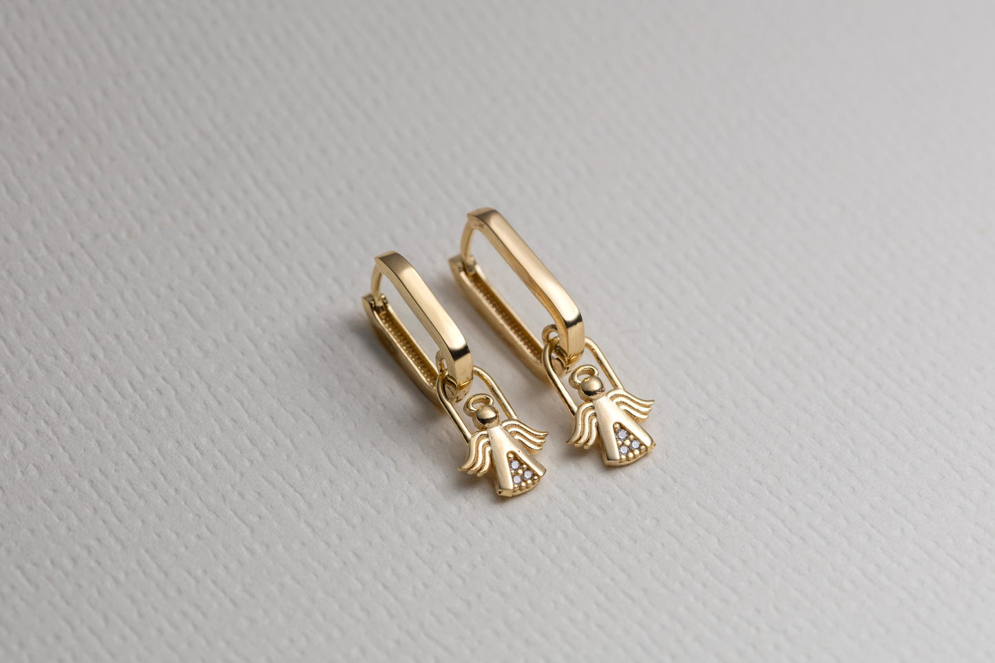 Minimal Gold Angel Huggie Earrings, Tiny Guardian Angel Charm Hoops, Dainty CZ Gold Earrings, Spiritual Protection Jewelry, Gift for Her