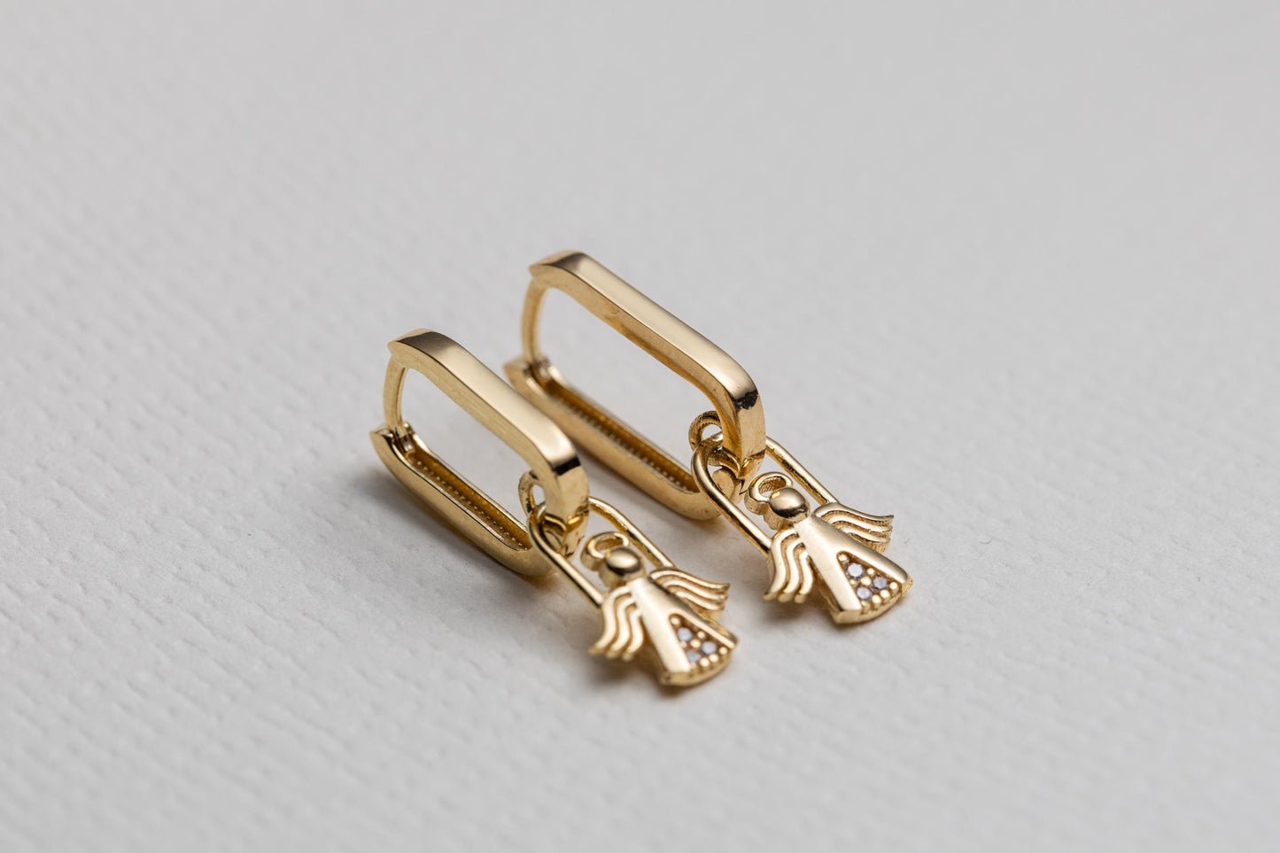 Minimal Gold Angel Huggie Earrings, Tiny Guardian Angel Charm Hoops, Dainty CZ Gold Earrings, Spiritual Protection Jewelry, Gift for Her