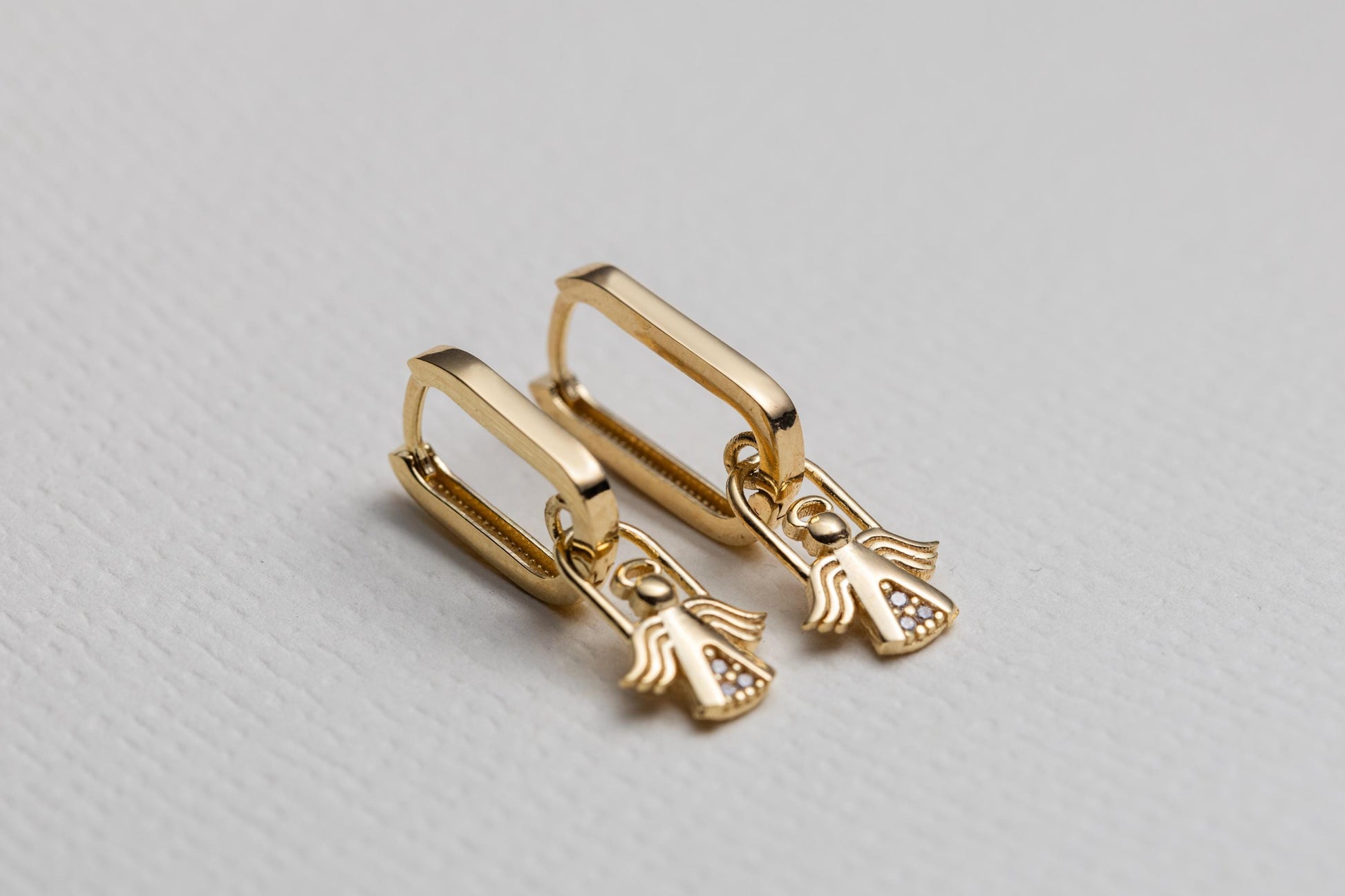 Minimal Gold Angel Huggie Earrings, Tiny Guardian Angel Charm Hoops, Dainty CZ Gold Earrings, Spiritual Protection Jewelry, Gift for Her