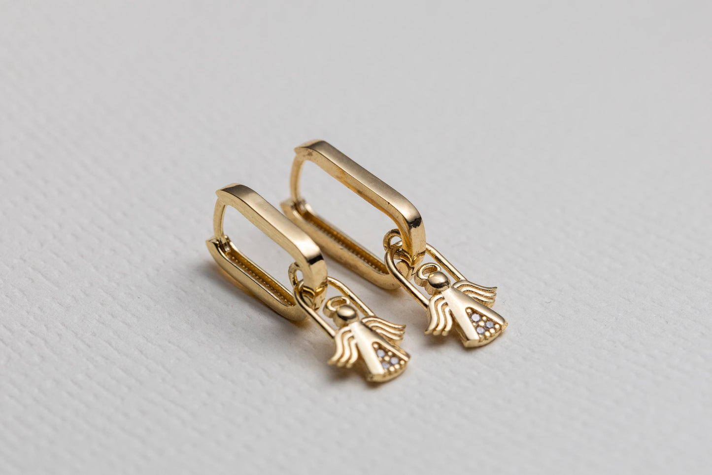 Minimal Gold Angel Huggie Earrings, Tiny Guardian Angel Charm Hoops, Dainty CZ Gold Earrings, Spiritual Protection Jewelry, Gift for Her
