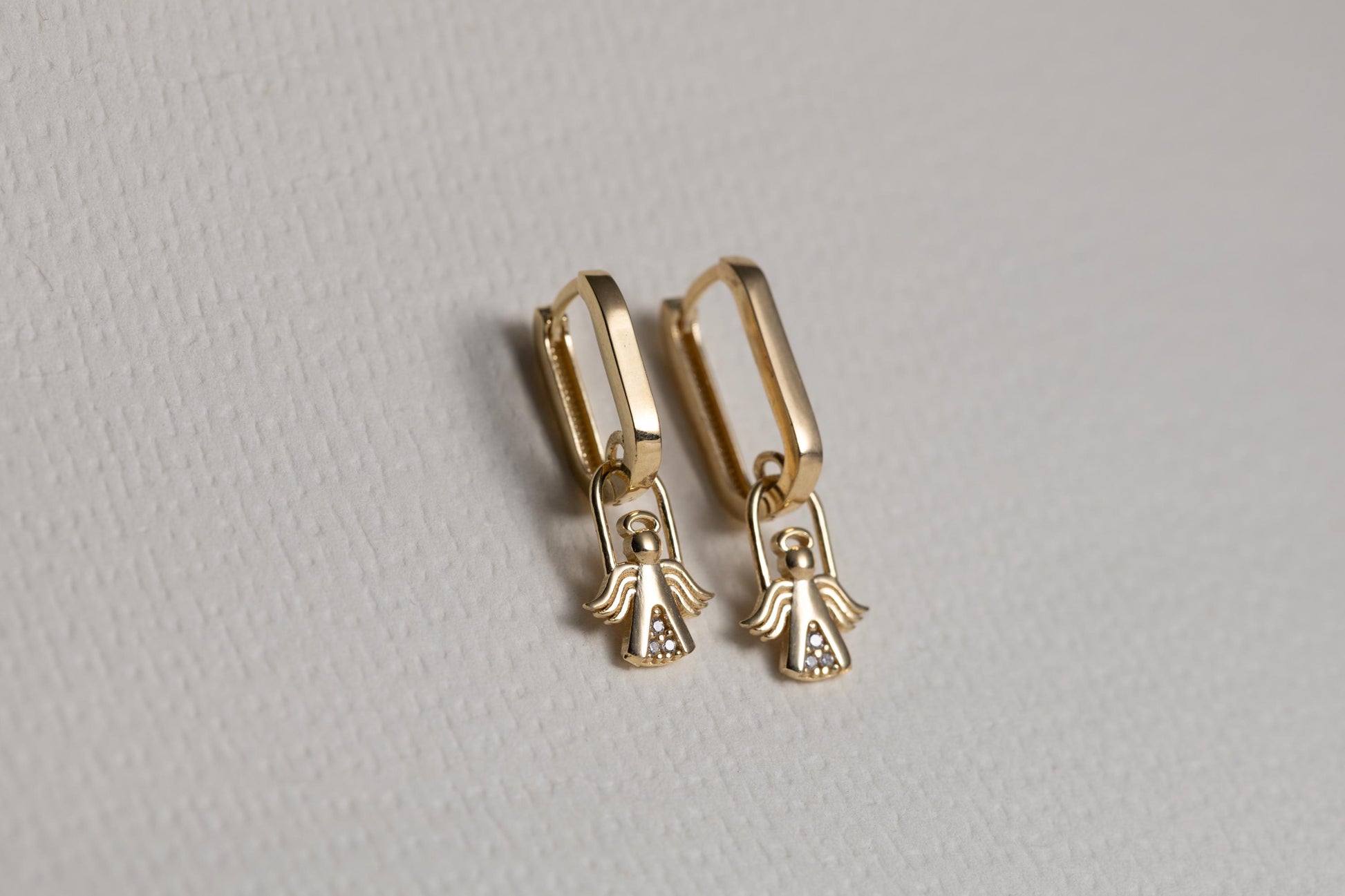 Minimal Gold Angel Huggie Earrings, Tiny Guardian Angel Charm Hoops, Dainty CZ Gold Earrings, Spiritual Protection Jewelry, Gift for Her