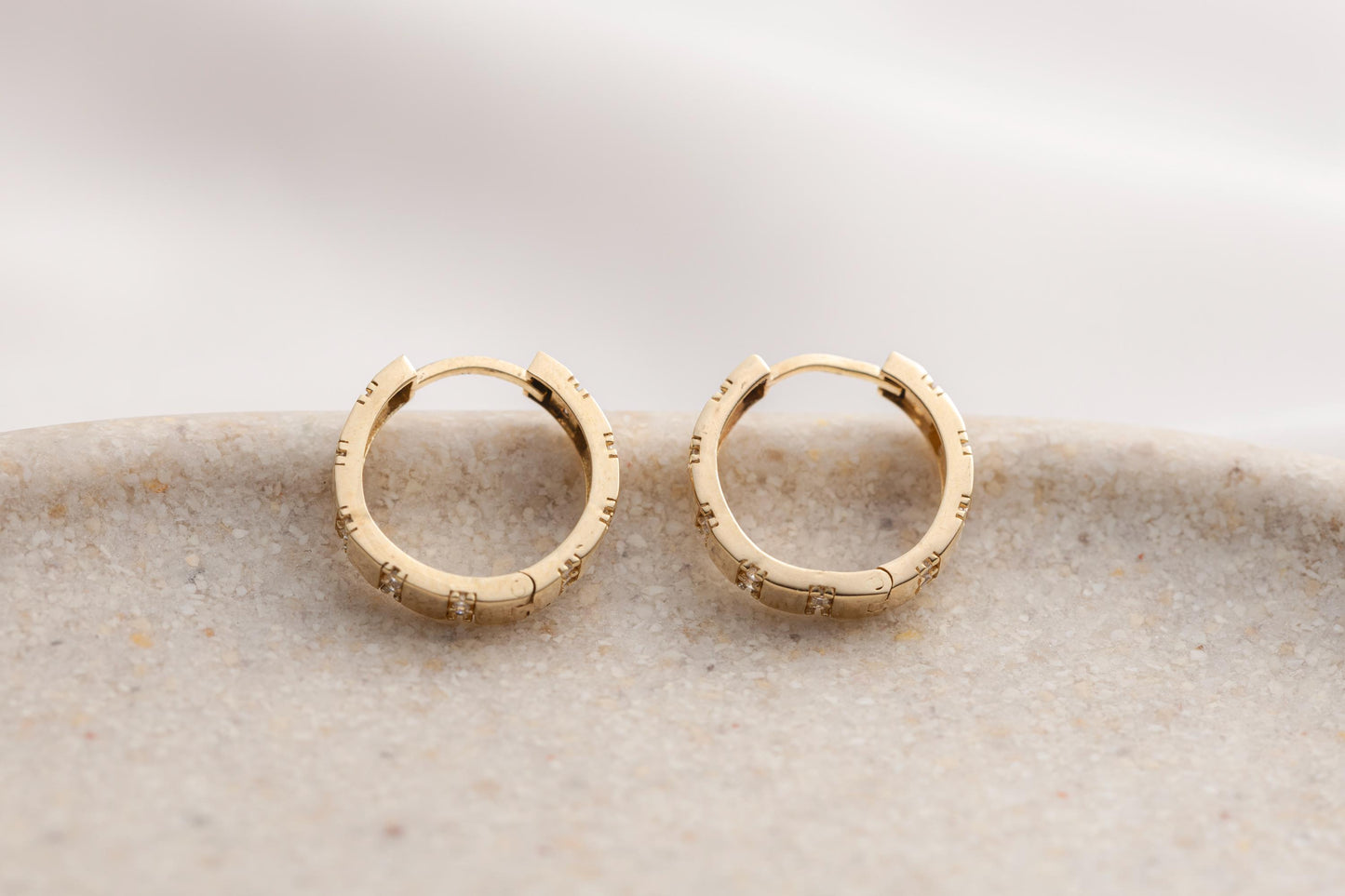 Chunky 14K Gold CZ Huggie Hoop Earrings, Modern Small Gold Hoops, Minimal Pave CZ Earrings, Geometric Gold Huggies, Everyday Jewelry