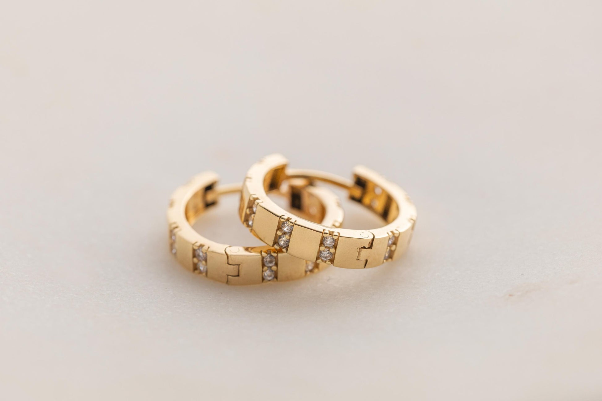 Chunky 14K Gold CZ Huggie Hoop Earrings, Modern Small Gold Hoops, Minimal Pave CZ Earrings, Geometric Gold Huggies, Everyday Jewelry