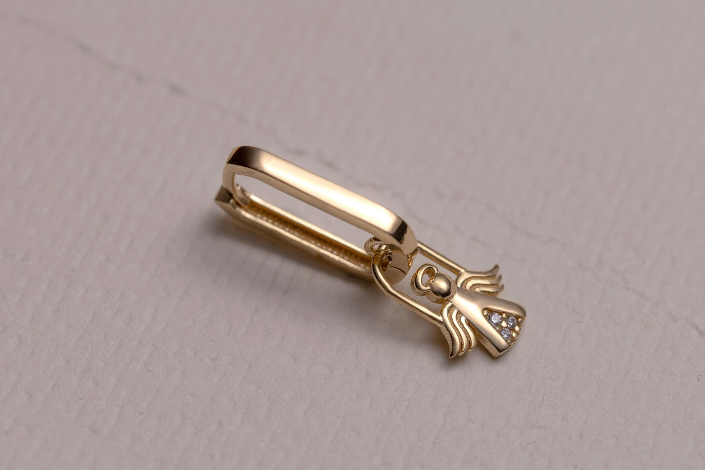 Gold Angel Charm Huggie Hoop Earrings, Dainty CZ Guardian Angel Earrings, Minimal Gold Hoop Earrings, Spiritual Protection Jewelry Gift
