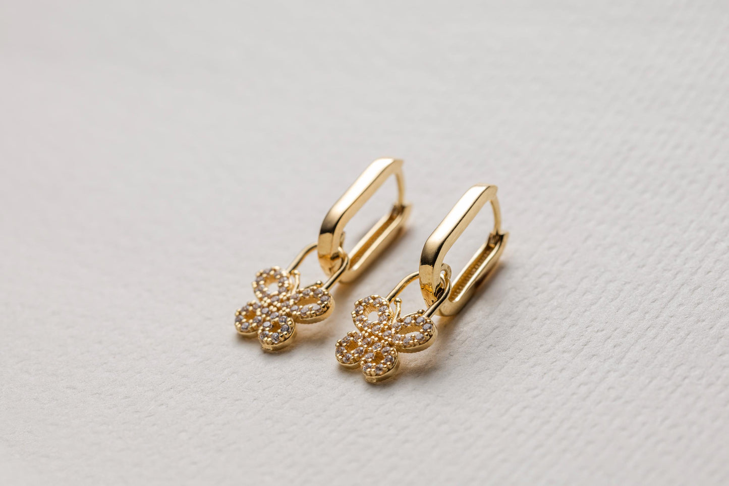 Gold Butterfly Charm Huggie Hoop Earrings, Dainty CZ Butterfly Earrings, Minimal Gold Hoop Earrings, Sparkly Butterfly Jewelry Gift