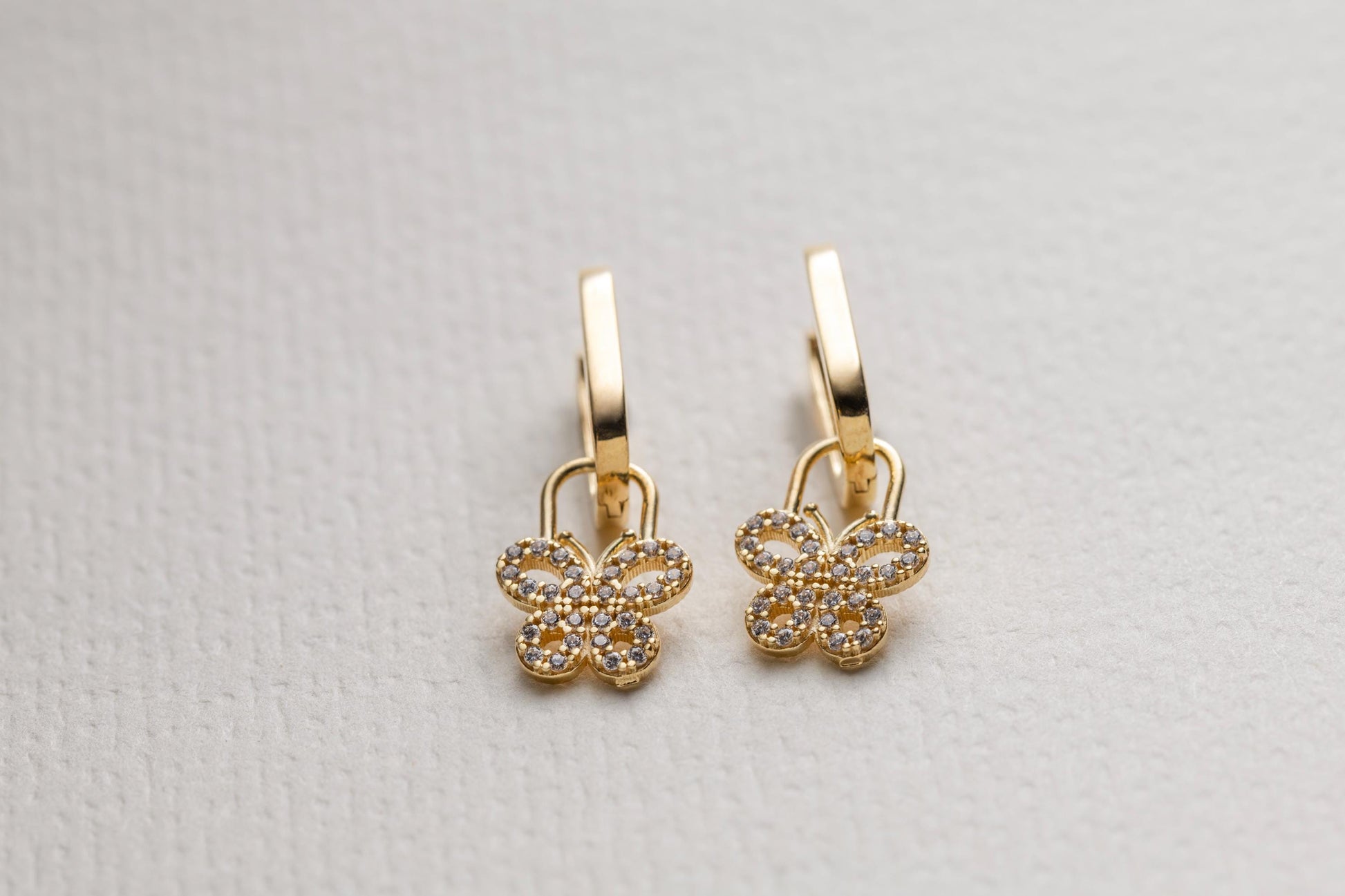 Gold Butterfly Charm Huggie Hoop Earrings, Dainty CZ Butterfly Earrings, Minimal Gold Hoop Earrings, Sparkly Butterfly Jewelry Gift