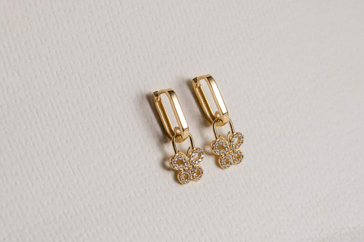 Gold Butterfly Charm Huggie Hoop Earrings, Dainty CZ Butterfly Earrings, Minimal Gold Hoop Earrings, Sparkly Butterfly Jewelry Gift