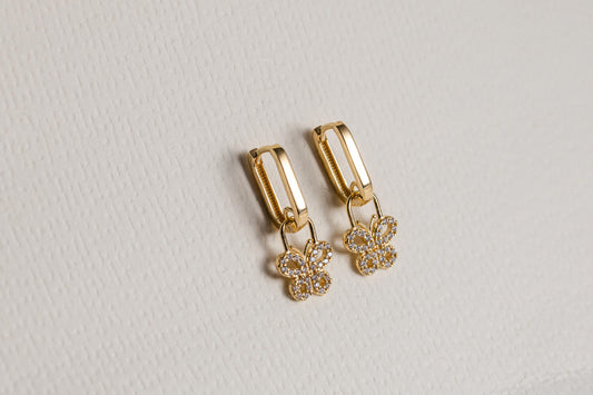 Gold Butterfly Charm Huggie Hoop Earrings, Dainty CZ Butterfly Earrings, Minimal Gold Hoop Earrings, Sparkly Butterfly Jewelry Gift