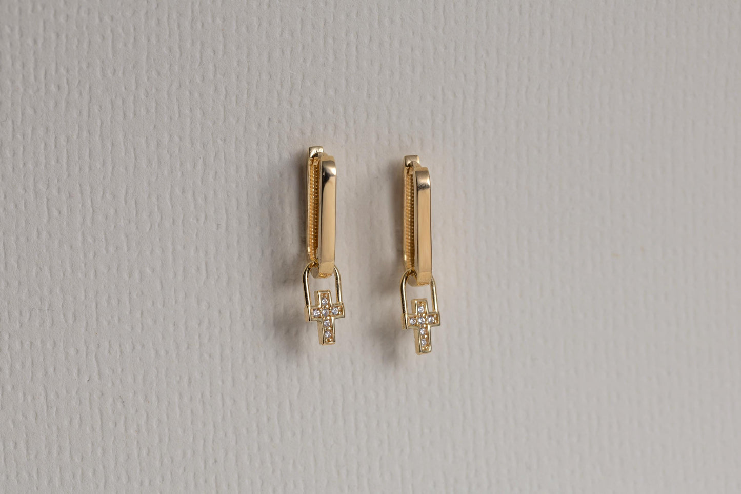 Gold Cross Charm Huggie Hoop Earrings, Dainty CZ Cross Earrings, Minimal Gold Huggie Hoops, Faith Religious Jewelry, Everyday Gold Earrings