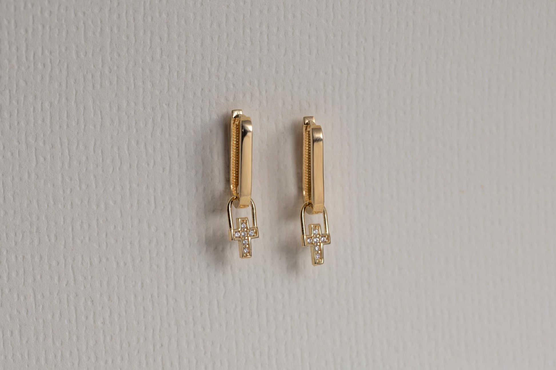 Gold Cross Charm Huggie Hoop Earrings, Dainty CZ Cross Earrings, Minimal Gold Huggie Hoops, Faith Religious Jewelry, Everyday Gold Earrings