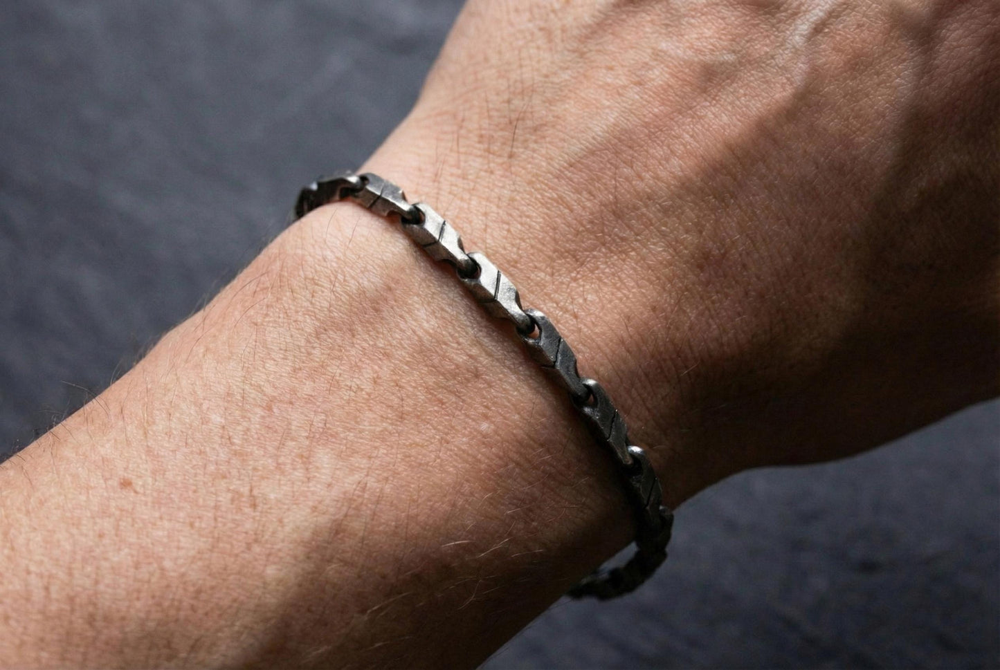 Sterling Silver Chain Link Bracelet, Vintage Bracelet, Minimal Handmade Bracelet, Mens Bracelet, Valentines Gift for Him