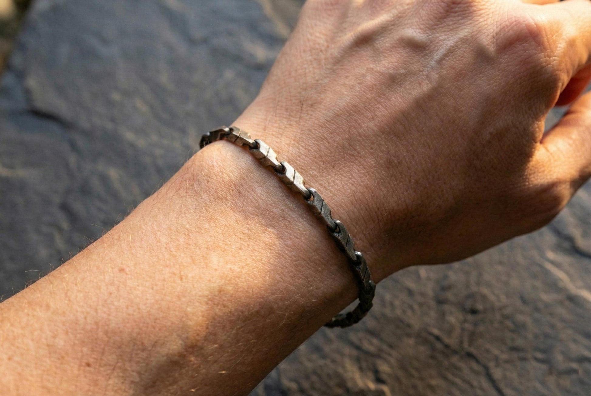 Sterling Silver Chain Link Bracelet, Vintage Bracelet, Minimal Handmade Bracelet, Mens Bracelet, Valentines Gift for Him