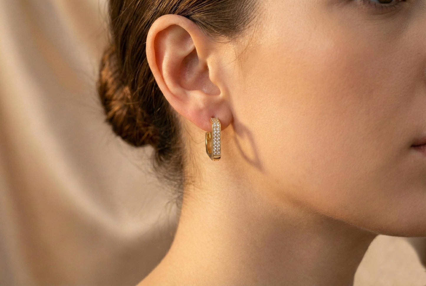 14k Gold Square Huggie Hoop Earrings, CZ Pave Gold Huggies, Geometric Small Gold Hoops, Minimalist Dainty Gold Earrings, Tiny Square Hoop