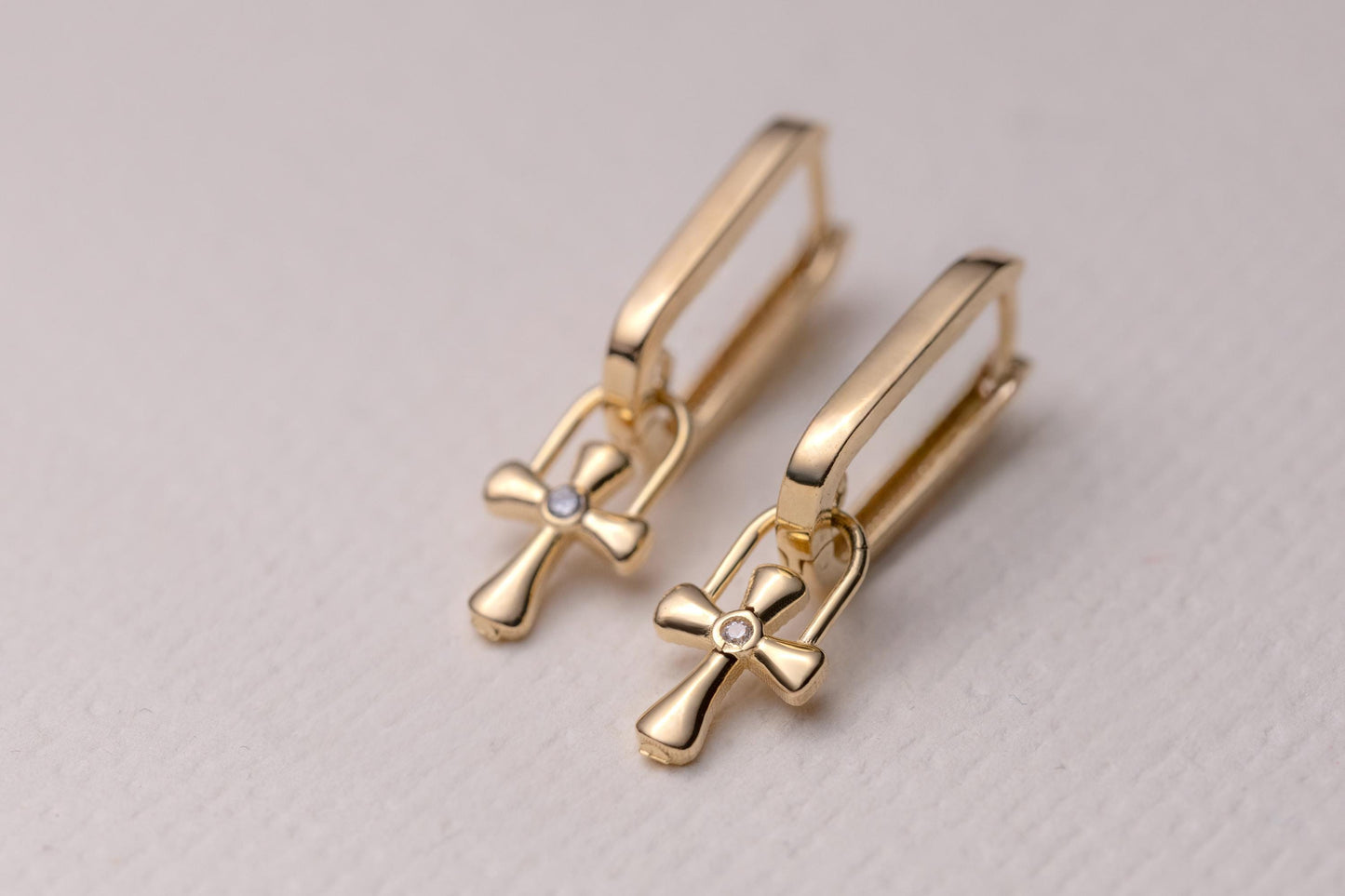 Gold Cross Charm Huggie Hoop Earrings, Dainty CZ Cross Earrings, Minimal Gold Hoop Earrings, Christian Faith Jewelry Gift