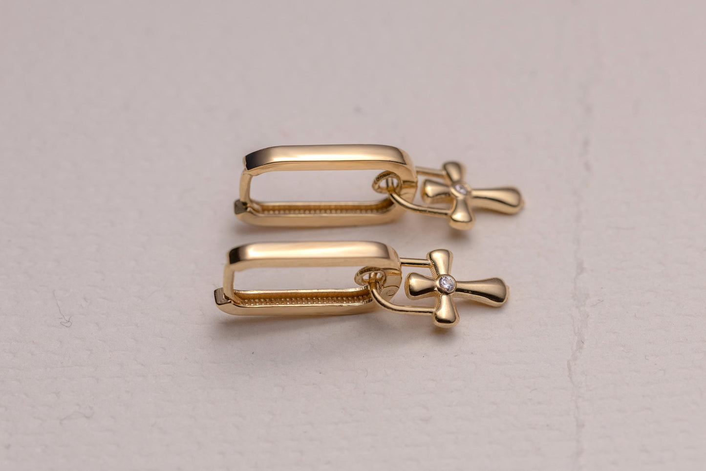 Gold Cross Charm Huggie Hoop Earrings, Dainty CZ Cross Earrings, Minimal Gold Hoop Earrings, Christian Faith Jewelry Gift