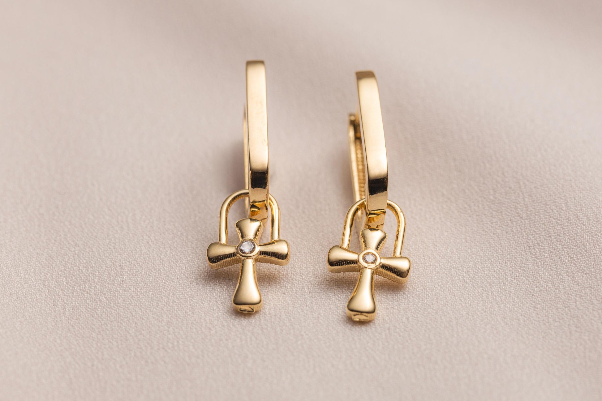 Minimal Gold Cross Huggie Earrings, Small CZ Cross Hoop Earrings, Faith Inspired Gold Earrings, Bridesmaid Jewelry Gift