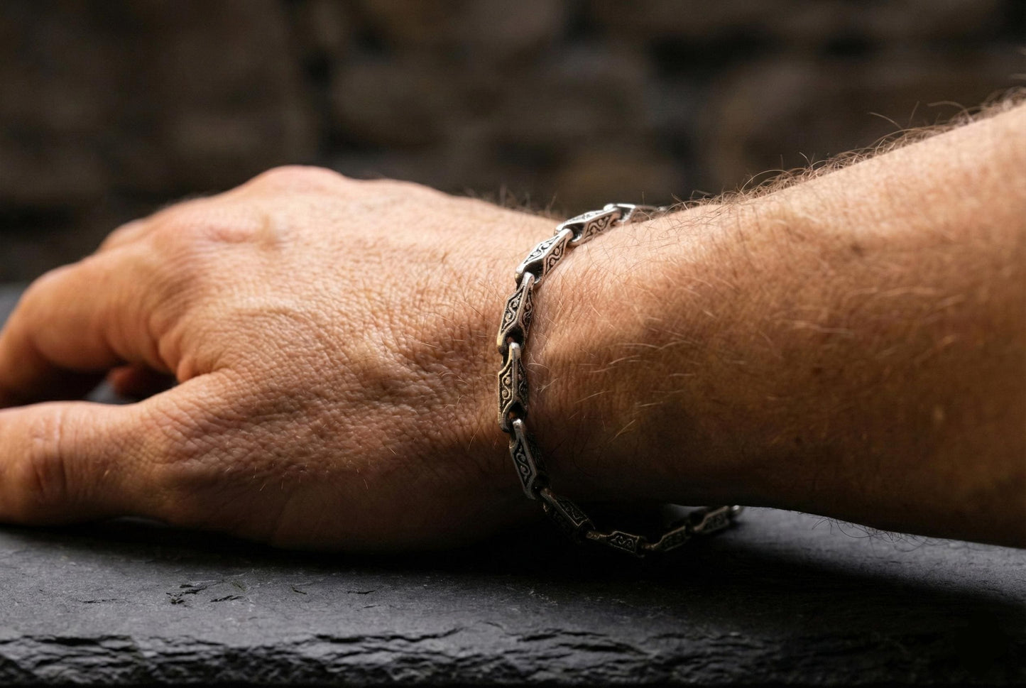 Sterling Silver Patterned Handmade Chain Bracelet, Vintage Bracelet, Silver Plated Handmade Bracelet, Men Bracelet, Valentines Gift for Him