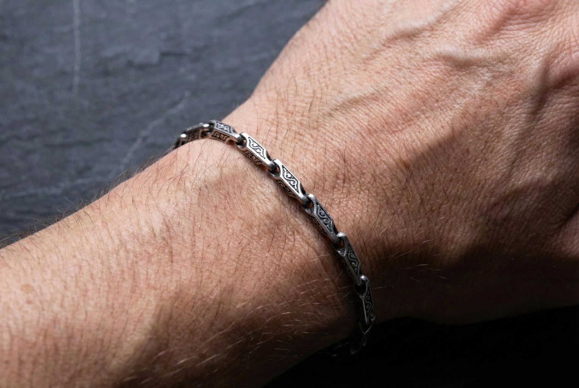 Sterling Silver Patterned Handmade Chain Bracelet, Vintage Bracelet, Silver Plated Handmade Bracelet, Men Bracelet, Valentines Gift for Him