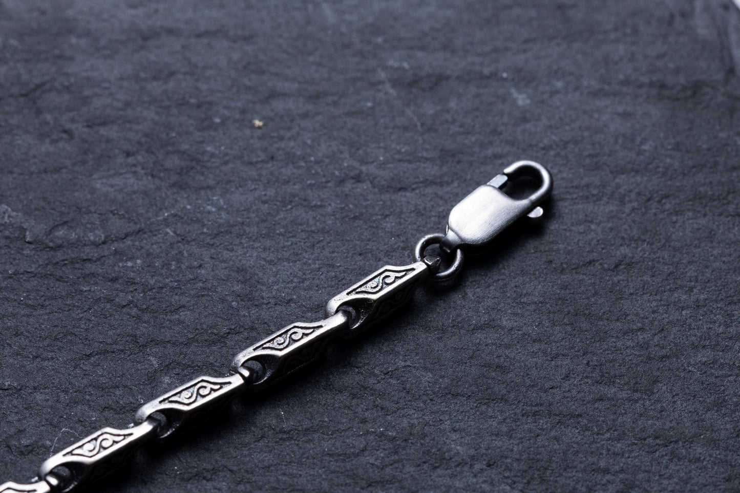 Sterling Silver Patterned Handmade Chain Bracelet, Vintage Bracelet, Silver Plated Handmade Bracelet, Men Bracelet, Valentines Gift for Him