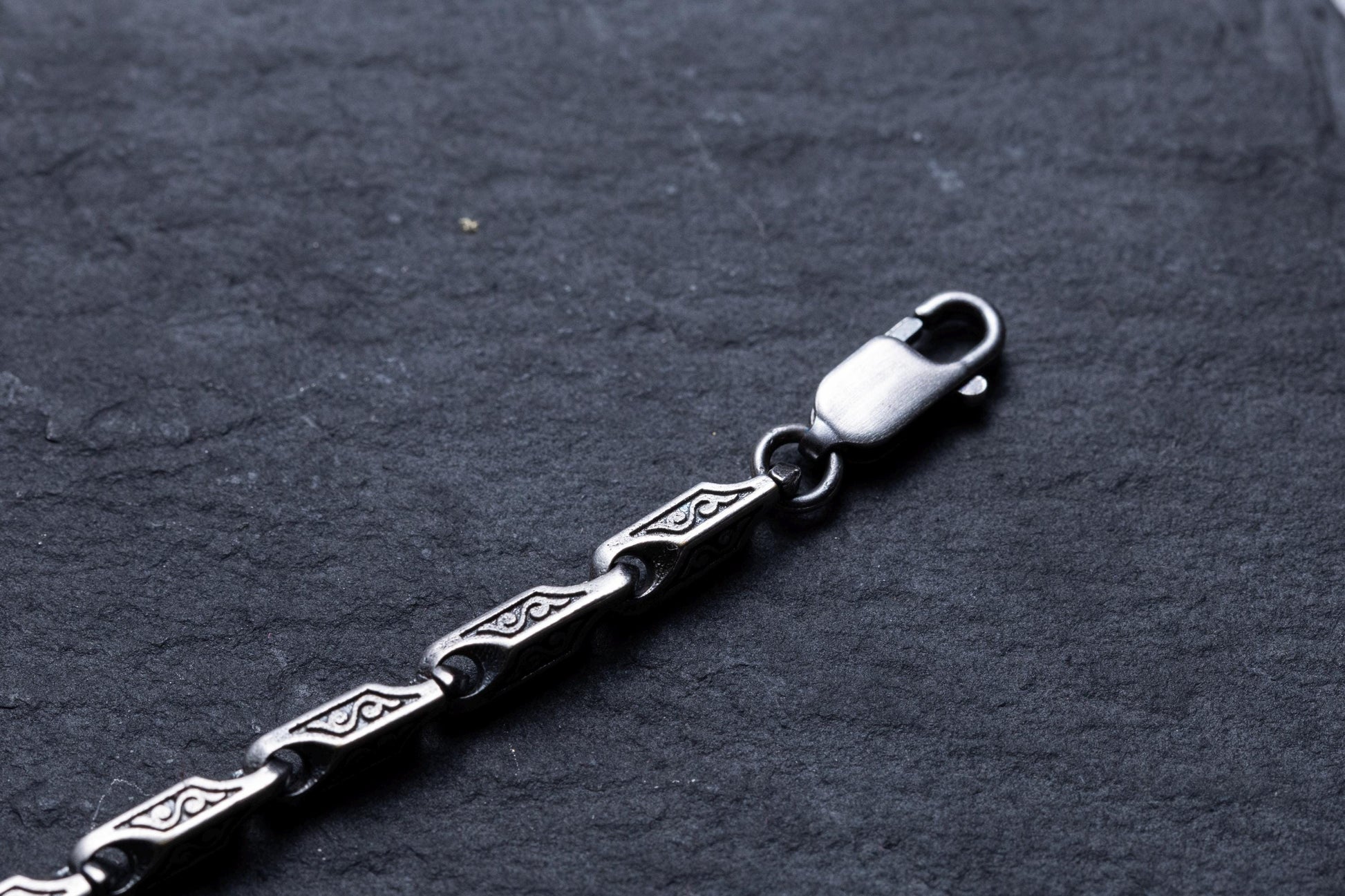 Sterling Silver Patterned Handmade Chain Bracelet, Vintage Bracelet, Silver Plated Handmade Bracelet, Men Bracelet, Valentines Gift for Him