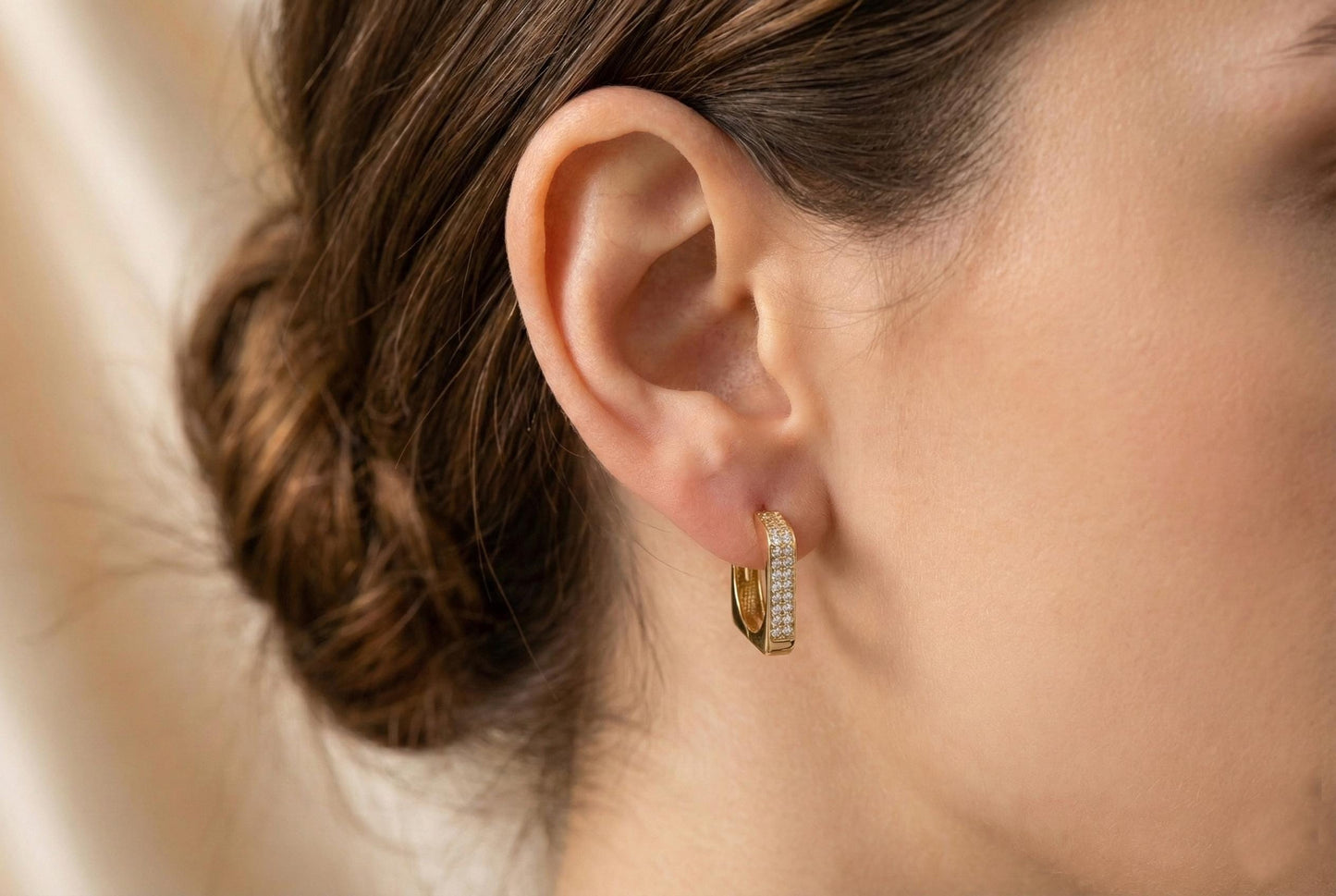 14k Gold Square Huggie Hoop Earrings, CZ Pave Gold Huggies, Geometric Small Gold Hoops, Minimalist Dainty Gold Earrings, Tiny Square Hoop