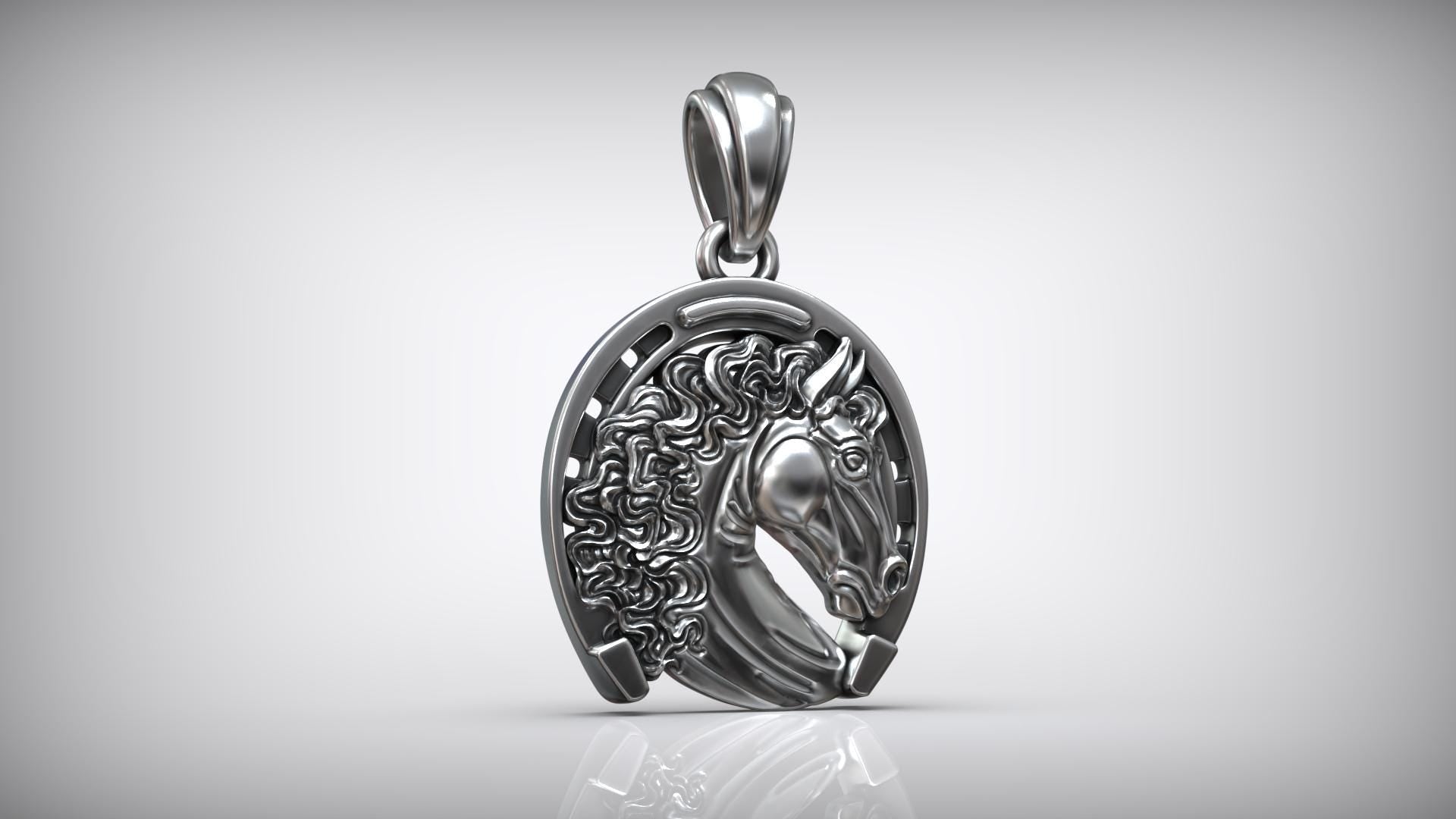 Silver Horse Engraved Pendant, Horse Head Pendant, Animal Head Pendat, Sterling Silver  Plated Lucky Horse, Unique Gift for Horse Lovers