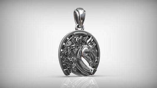 Silver Horse Engraved Pendant, Horse Head Pendant, Animal Head Pendat, Sterling Silver  Plated Lucky Horse, Unique Gift for Horse Lovers