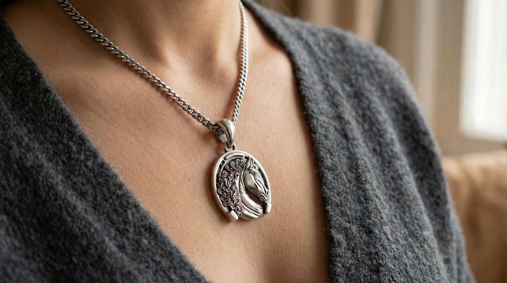 Silver Horse Engraved Pendant, Horse Head Pendant, Animal Head Pendat, Sterling Silver  Plated Lucky Horse, Unique Gift for Horse Lovers