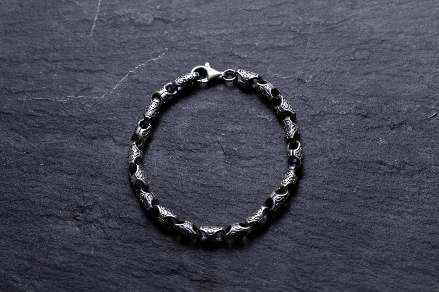 Sterling Silver Chain Link Bracelet, Wind Patterned Bracelet, Silver Plated Minimal Handmade Bracelet, Mens Bracelet, Gift for Him