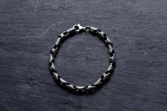 Sterling Silver Chain Link Bracelet, Wind Patterned Bracelet, Silver Plated Minimal Handmade Bracelet, Mens Bracelet, Gift for Him