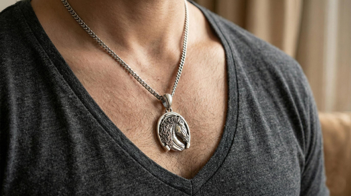 Silver Horse Engraved Pendant, Horse Head Pendant, Animal Head Pendat, Sterling Silver  Plated Lucky Horse, Unique Gift for Horse Lovers