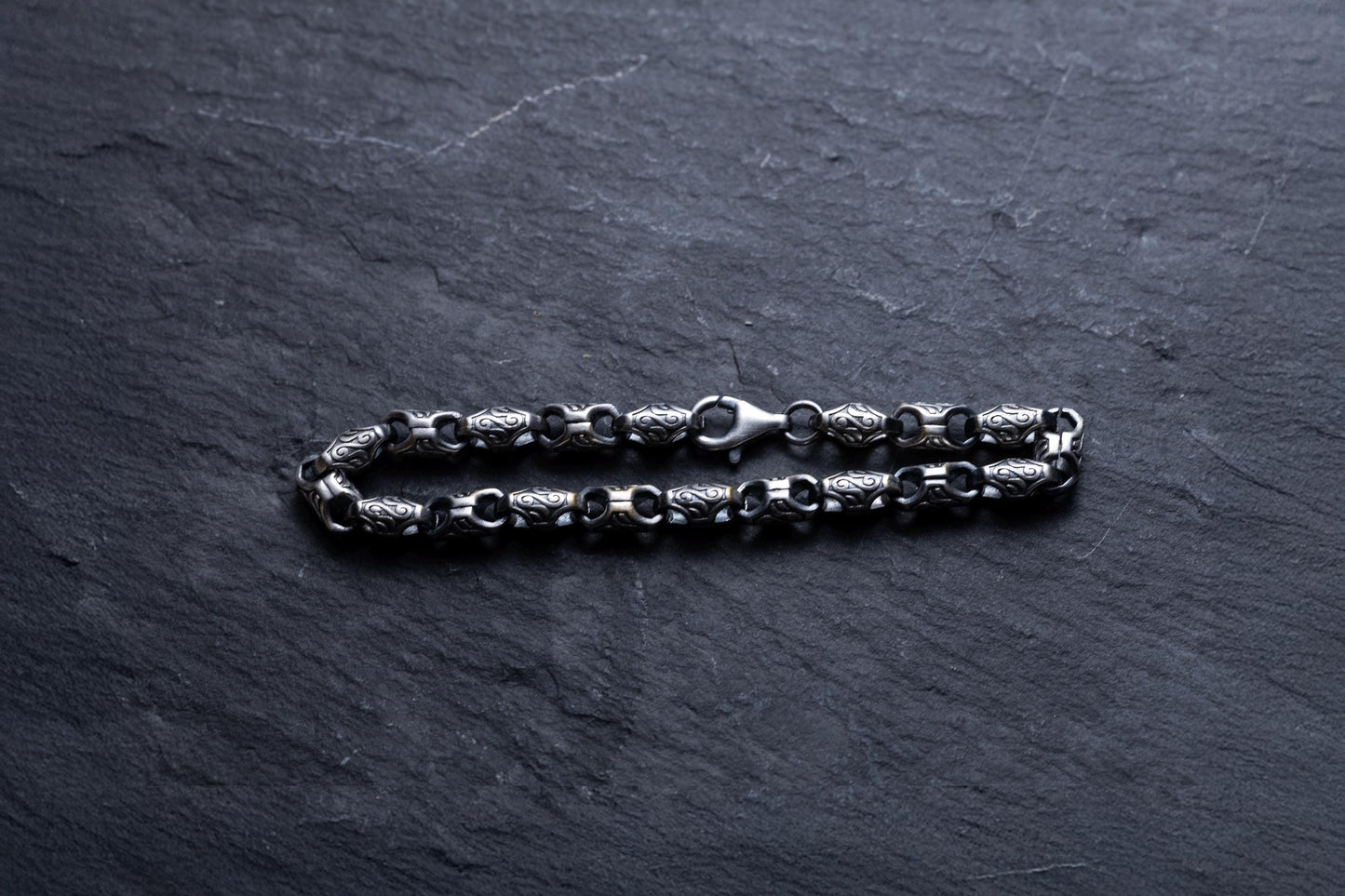Sterling Silver Chain Link Bracelet, Wind Patterned Bracelet, Silver Plated Minimal Handmade Bracelet, Mens Bracelet, Gift for Him