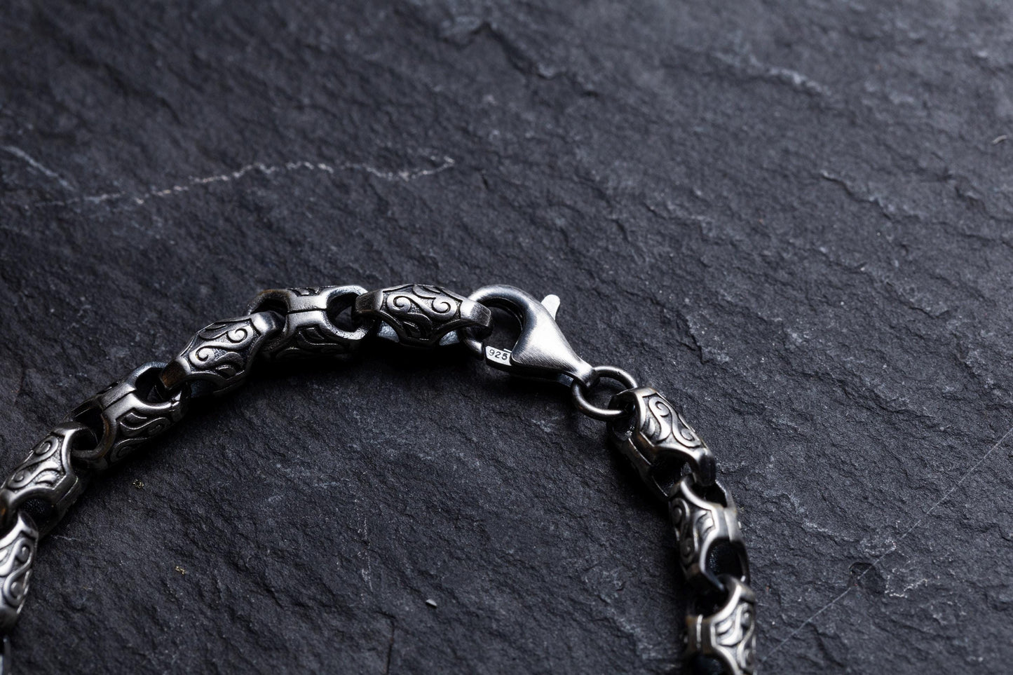 Sterling Silver Chain Link Bracelet, Wind Patterned Bracelet, Silver Plated Minimal Handmade Bracelet, Mens Bracelet, Gift for Him