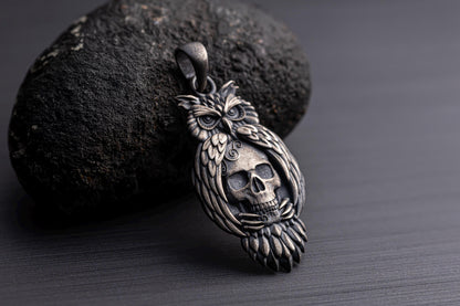 Owl On Skull Pendant