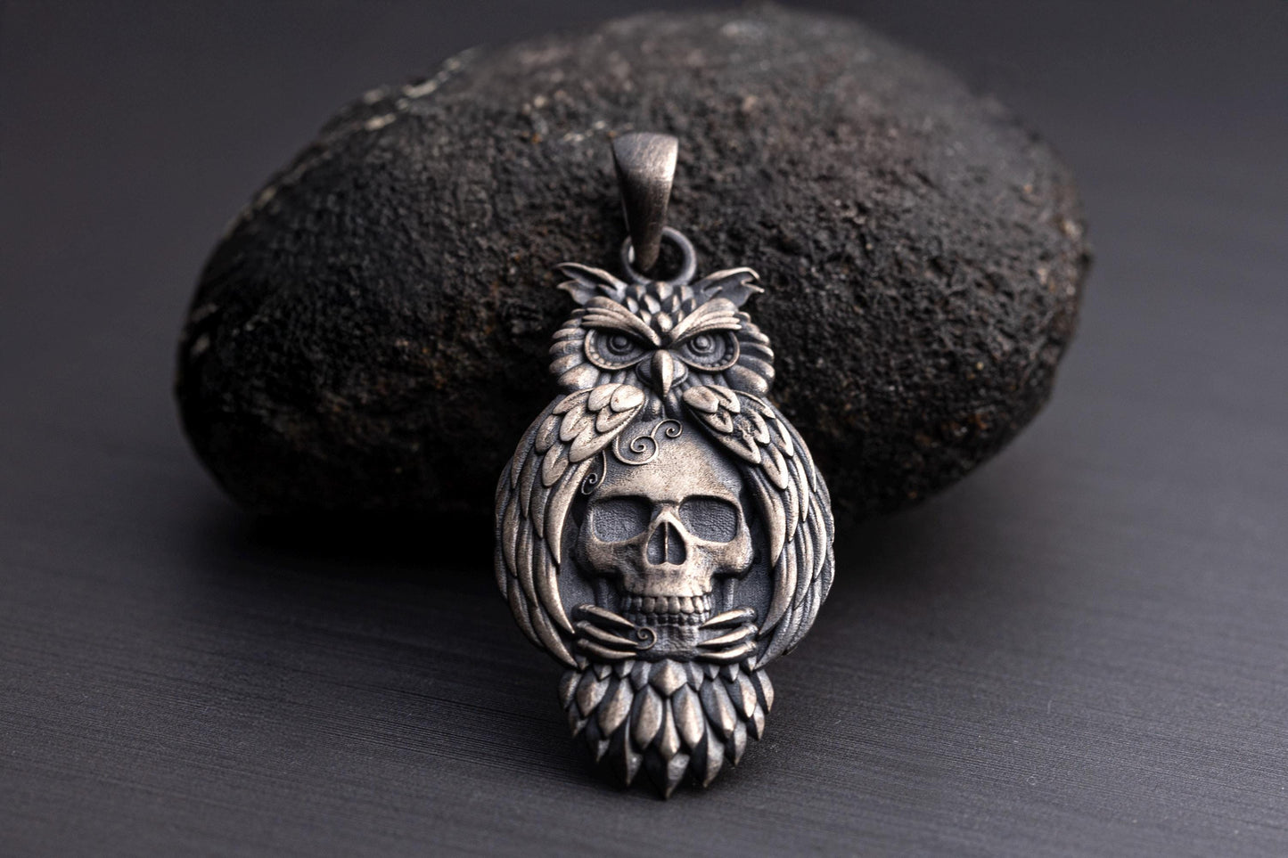 Owl On Skull Pendant