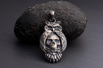 Owl On Skull Pendant