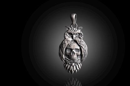 Owl On Skull Pendant