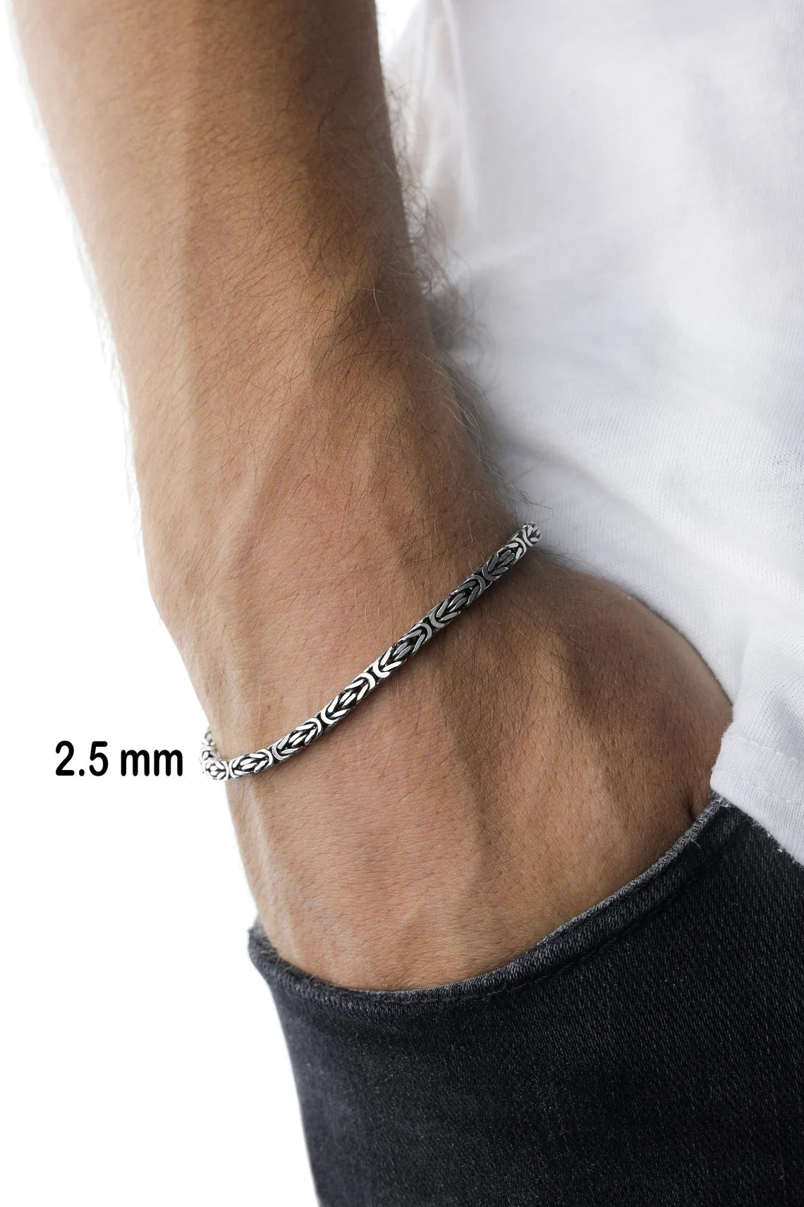 925 Sterling Silver King Chain Bracelet, Real Silver Byzantine Bracelet, Handmade Square Chain, Minimalist Jewelry for Men, Gift for Dad