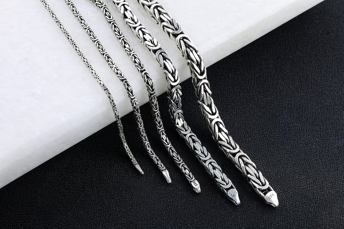 925 Sterling Silver King Chain Bracelet, Real Silver Byzantine Bracelet, Handmade Square Chain, Minimalist Jewelry for Men, Gift for Dad