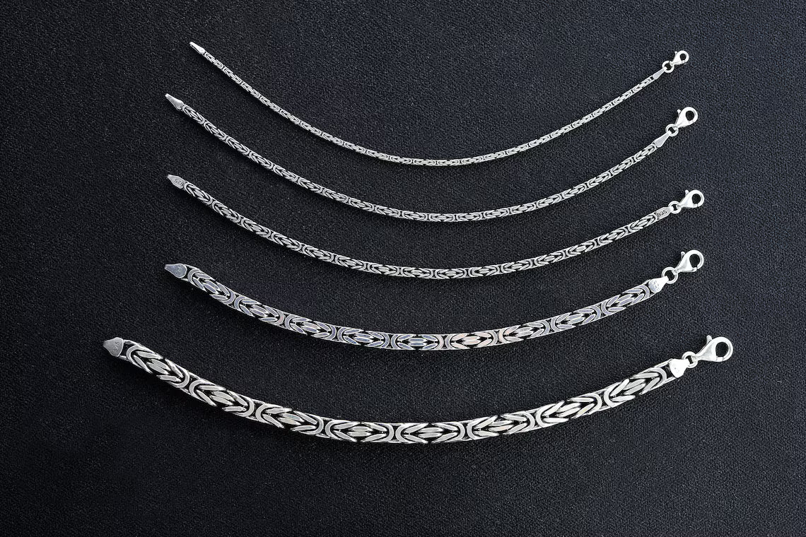 925 Sterling Silver King Chain Bracelet, Real Silver Byzantine Bracelet, Handmade Square Chain, Minimalist Jewelry for Men, Gift for Dad