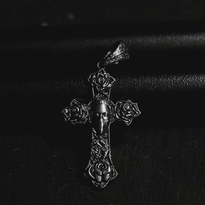 925 Sterling Silver Cross Pendant, Orthodox Cross Necklace, Rose Engraved Charm, Silver Religious Pendant, Engraved Christian Gift