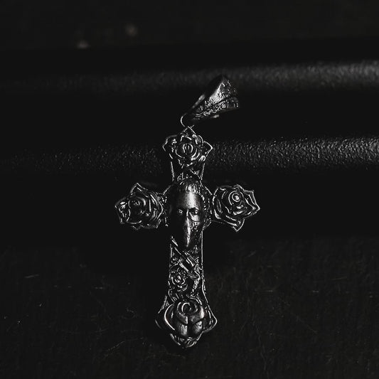 925 Sterling Silver Cross Pendant, Orthodox Cross Necklace, Rose Engraved Charm, Silver Religious Pendant, Engraved Christian Gift